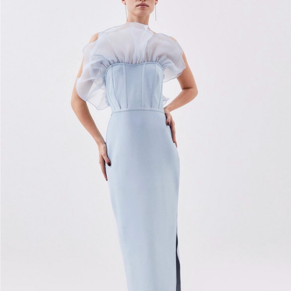 Bandage Figure Form Knit Organza Frill Dress